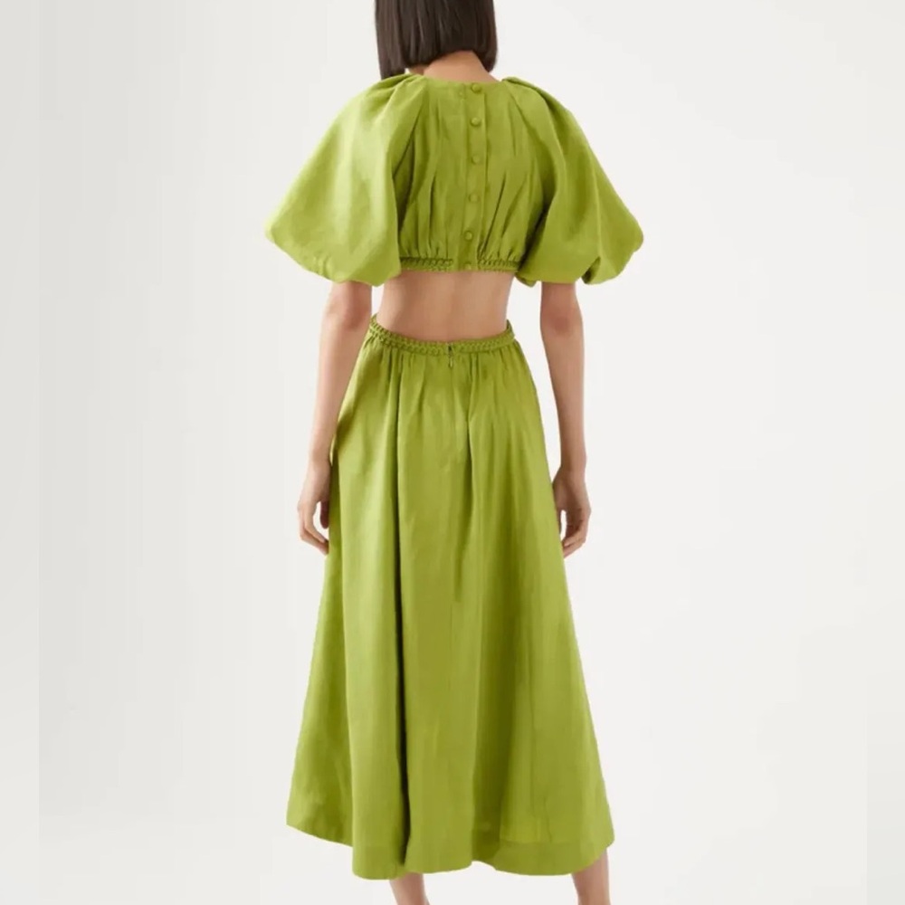 Aje Capucine Lime Green Midi Dress with Puff Sleeves - Picture 2 of 4